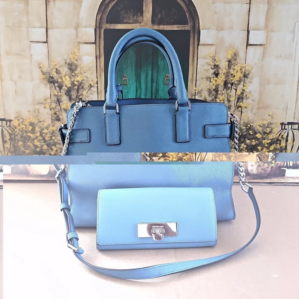 MICHAEL Michael Kors‎ Blue Saffiano Leather Large Emma Satchel